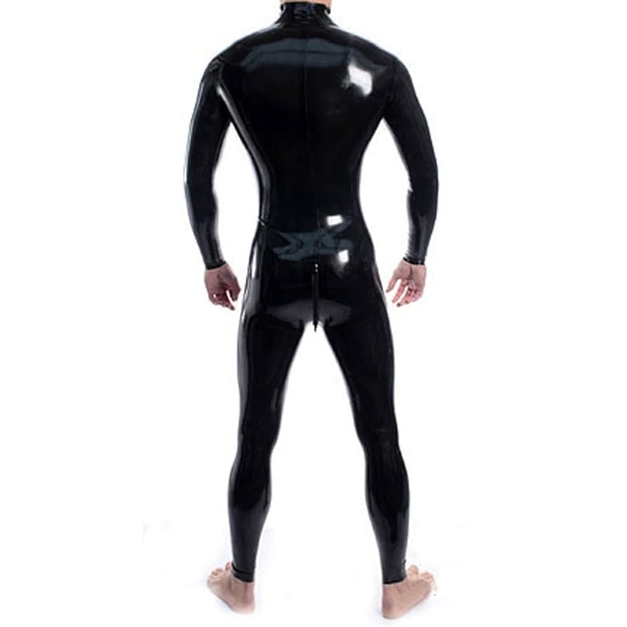 ラテックス製バックジッパー式マスク一体型3カ所ペニスポケット付全身スーツ★男性M ラテックス製バックジッパー式マスク一体型3カ所ペニスポケット